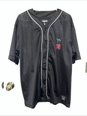 Black Cherry Blessed Print Baseball Jersey Shirt